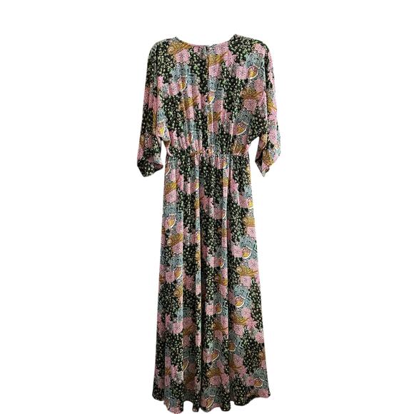 Entro Boho Floral Maxi Dress V-Neck Kimono Sleeve Multicolor Festival Size M - Picture 6 of 9